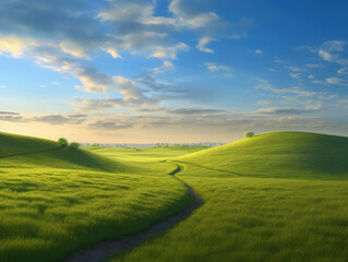 Fototapeta premium landscape with green grass and sky