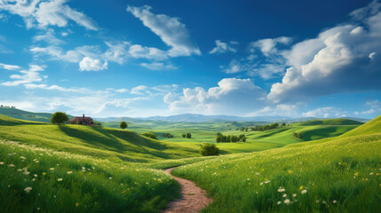 Fototapeta premium landscape with green grass and sky