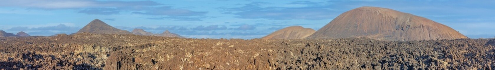 Panoramic view over the barren volcanic Timanfaya National Park on Lanzarote