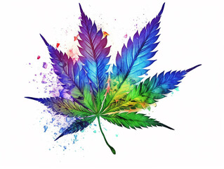 Colorful Cannabis leaf on white background, Generative Ai
