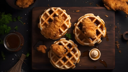 Delicious fried chicken with waffles. Generative AI