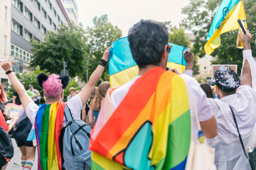 Friends Celebrating at Pride seen from Behind