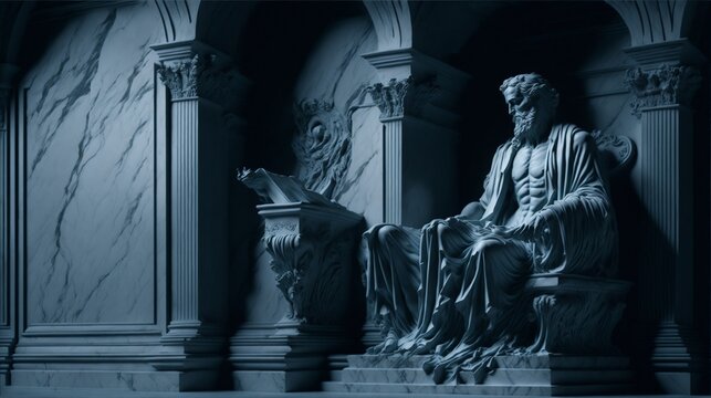 Illustration of Marble Sculpture of a Greek Stoic Philosopher Sitting on a Throne
