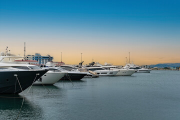 Russia, Sochi -April 13, 2023, seaport, Ships and yachts at the pier