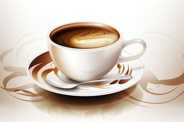 Obraz na płótnie Canvas Cup of coffee on a saucer with milk. Digital illustration. Generative ai