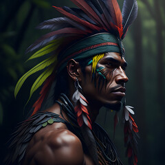 portrait of a man in jungle with mask