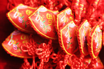 Bright red traditional Chinese crafts made from handmade fabric