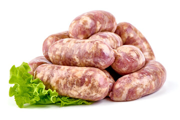 Raw german sausages, Bratwurst sausage, isolated on white background.