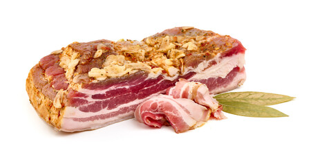 Smoked pork brisket, isolated on white background.