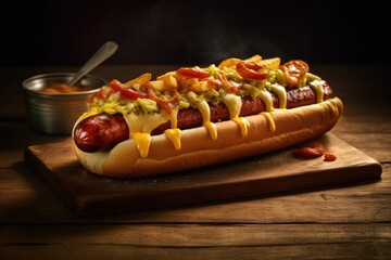 hot dog with mustard