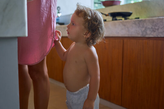 Mom calms a moody crying baby