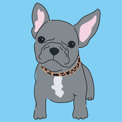 Ilustración de lindo perrito gris sobre fondo azul dibujado a mano