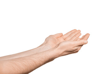 Male hands with palms up isolate.