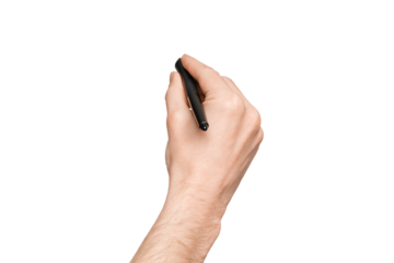 Male hand puts a digital signature, isolate on a white background. Male hand with a digital pen.