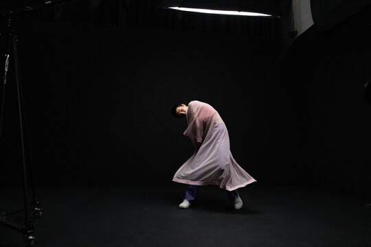 Trendy female dancing outfit modern studio