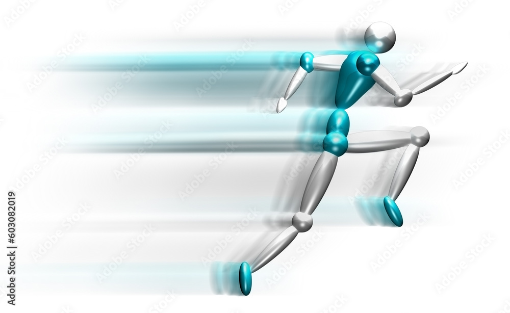 Poster computer generated image of a 3d speeding up character