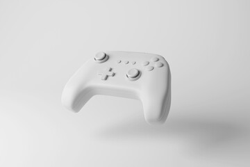 White gaming controller (gamepad) is floating on white background creating monochrome tones. Illustration of the concept of gaming industry, leisure and entertainment © Dragon Claws