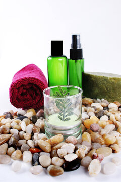 Beauty and spa products on stones