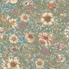 Vintage seamless floral pattern. Generative AI background
