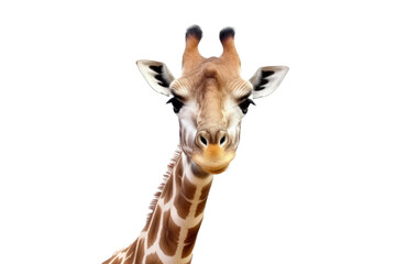 Close up head of Giraffe isolated on clear background, the African wild animal in savanna safari, very long head, with Generative AI.