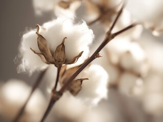 Dried cotton plant, close-up. AI generated image. - obrazy, fototapety, plakaty