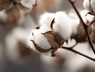 Dried cotton plant, close-up. AI generated image. - obrazy, fototapety, plakaty
