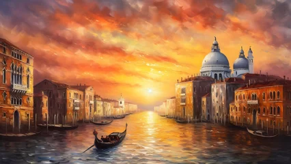 Deurstickers Venice Italy (inspired) sunset beautiful oil painted art generated by AI © Leo