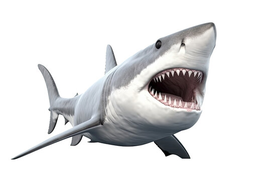 Great white Shark the famous predator in the ocean isolated on clear background, marine animal, clip art, diversity of animals, with Generative AI.