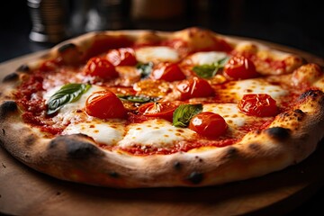 pizza with salami and tomatoes