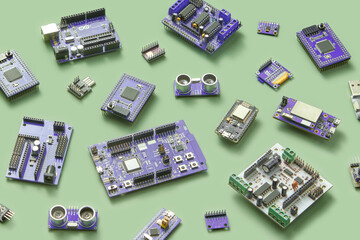 Close-up of scattering of electronic microchips.