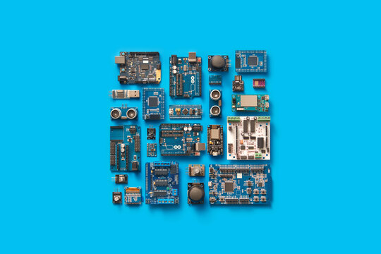 Computer microprocessors in square pattern.
