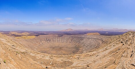 Panoramic view over the volcanic crater of Caldera Blanca on Lanzarote