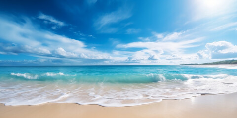 Fototapeta na wymiar Sunny tropical beach getaway with golden sands and turquoise ocean, generative AI