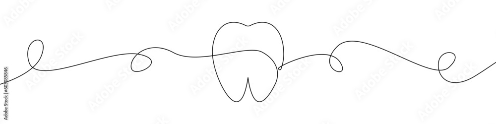 Poster tooth line continuous drawing vector. one line tooth vector background. tooth icon. continuous outli