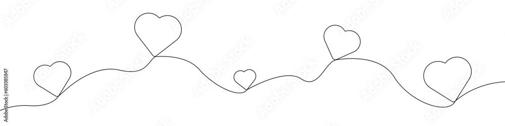 Poster hearts line continuous drawing vector. one line hearts vector background. hearts icon. continuous ou
