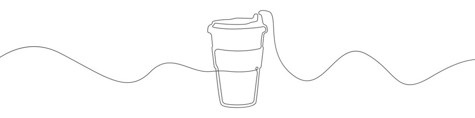 A cup of coffee line continuous drawing vector. One line A cup of coffee vector background. A cup of coffee icon. Continuous outline of a Tea. A cup of coffee linear design.