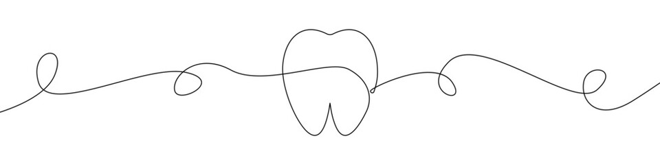 Tooth line continuous drawing vector. One line Tooth vector background. Tooth icon. Continuous outline of a Dentist. Tooths linear design.