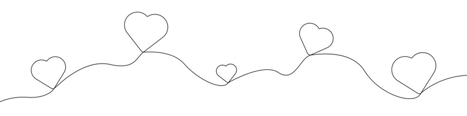 Hearts line continuous drawing vector. One line Hearts vector background. Hearts icon. Continuous outline of a Love. Heart linear design.