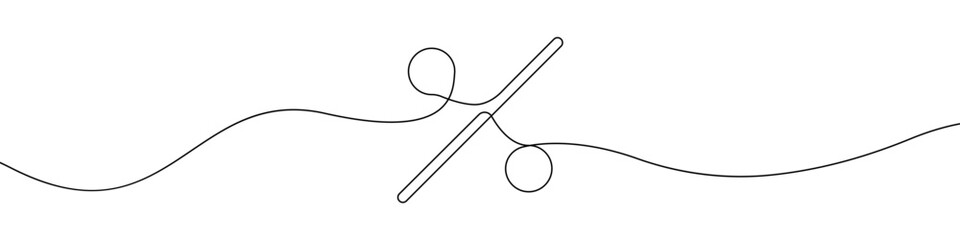 Percent sign line continuous drawing vector. One line Percent sign vector background. Percent sign icon. Continuous outline of a Division signs. Percent sign linear design.