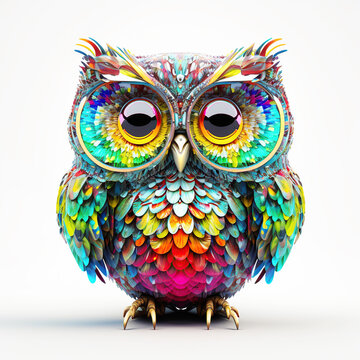 Cartoon colorful owl with sunglasses on isolated background. Created with generative ai