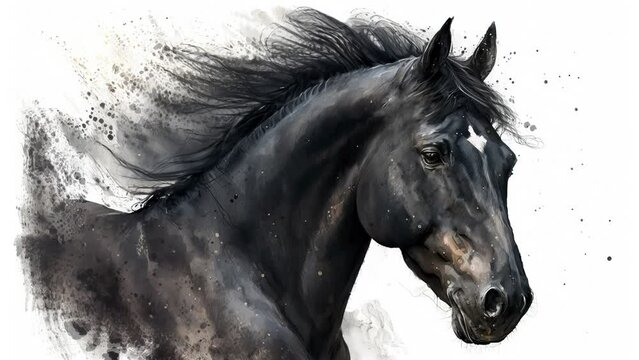 black horse in aquarelle style