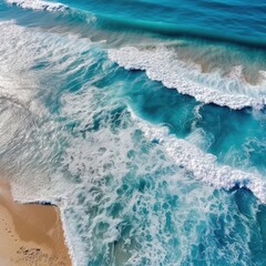The aerial view shows beautiful ocean waves as a natural summer vacation background. (Generative AI)