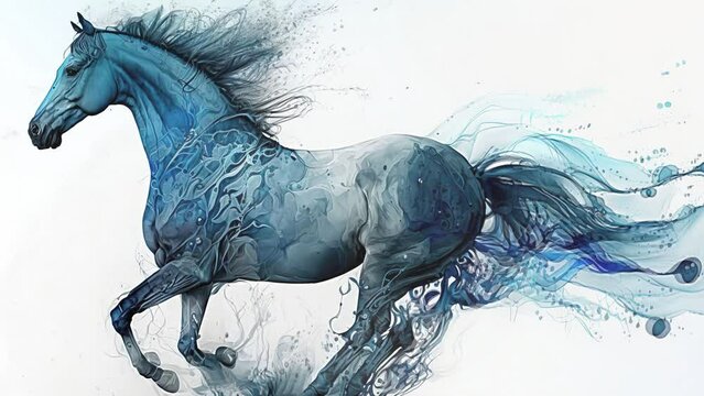 blue horse in aquarelle style