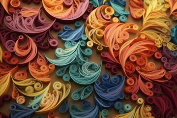 Some wavy pieces of rainbow coloured papers arranged in spirals and curves to create an abstract colour scape - created with generative AI technology