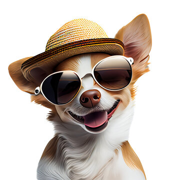 Happy dog in sunglasses and hat Transparent clip art Ai generated image