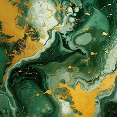 Green and Gold Fluid Art Marble Background