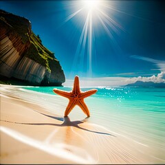 Fototapeta na wymiar Starfish standing on the beach created with Generative AI