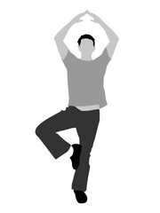 man standing on one leg on isolated background