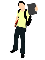 student holding books on isolated background