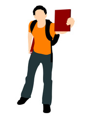 young student showing his book on isolated white background